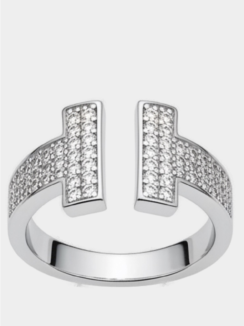 Pavé CZ Designer Inspired Adjustable H Ring 18K White Gold Filled NWOT